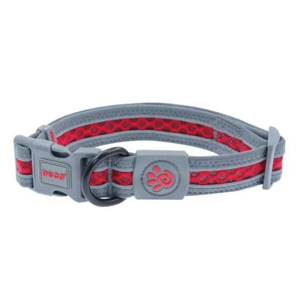 DOCO Large red Reflective Mesh Dog Collar 42 to 66 in 3.2 cm 550 HEAVY-DUTY MATERIAL-This dog braided martingale collar and leash set is made of safety climbing rope to provide greater durability and longevity. It won't break even use on extra large dogs that weigh over 100 pounds COLLAR & LEASH SET - No separate collar or harness needed. Simply loop the leash over your dog's neck and go. Save you time and money. FREEDOM WITH CONTROL - No more twist and struggle, 360 rotatable hook for easy movement on walks & in dog obedience training class. STRONG & DURABLE: Unbeatable Strength Dog leash & collar with 8x braided nylon threads meet search & rescue standards IDEAL DESIGNED-Different sizes with different thickness of hardware to make sure the safe of your dog