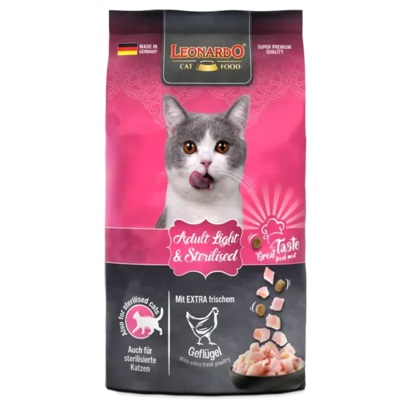 Leonardo Dry Food For Adult Cats Light and Sterilised With Poultry 1.8 kg 1320 Leonardo Dry Food For Adult Cats Light and Sterilised With Poultry