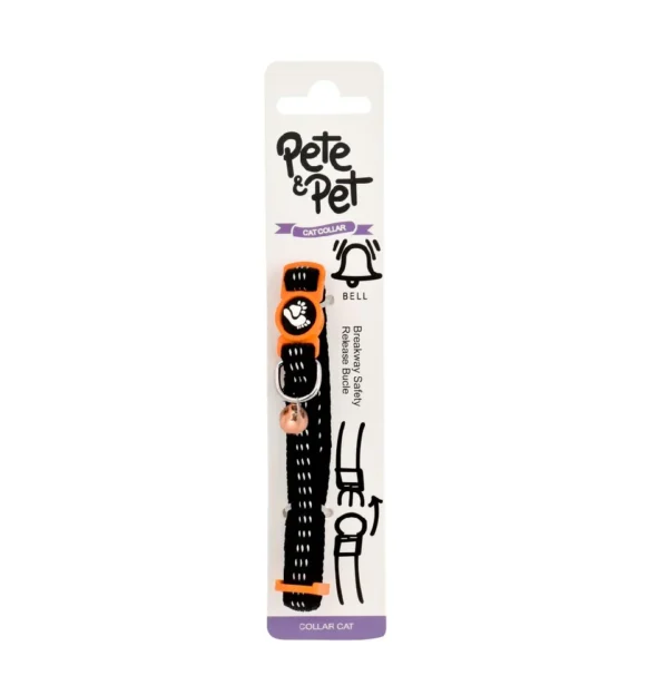 Pete and Pet Orange and Black Cat and small dog Collar with Bell