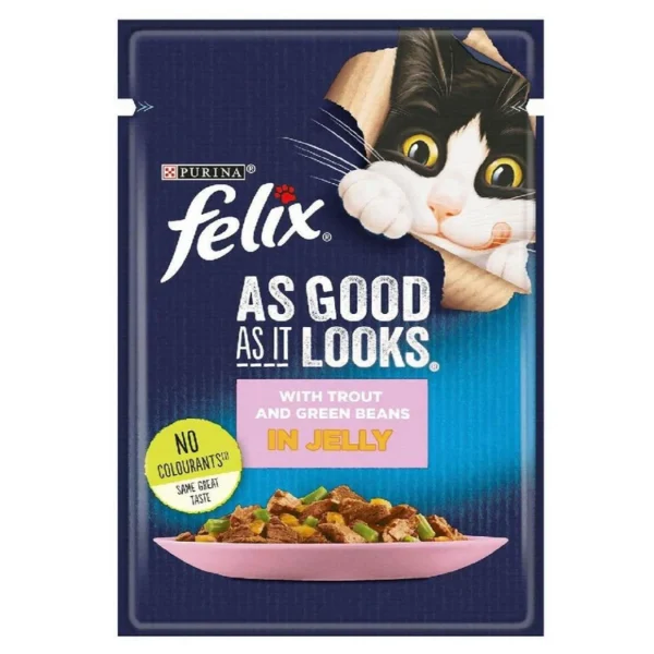 Purina Felix As Good As It Looks with Trout and Green Bean in Jelly 85gm 50 Purina Felix As Good As It Looks with Trout and Green Bean in Jelly 85 gm