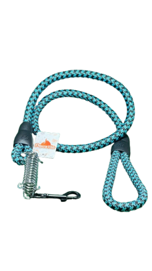 turquoise and black Reflective Rope Dog Leash with zip